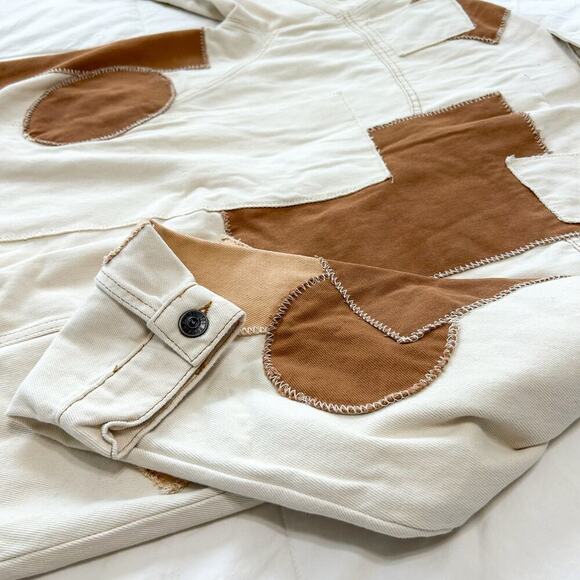 NWOT BDG Urban Outfitters Patchwork Denim Jacket Size M Cotton Neutral Tones - Picture 6 of 8